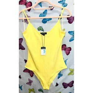 Primark Yellow Ribbed Bodysuit With Adjustable Spaghetti Straps Small & Snaps